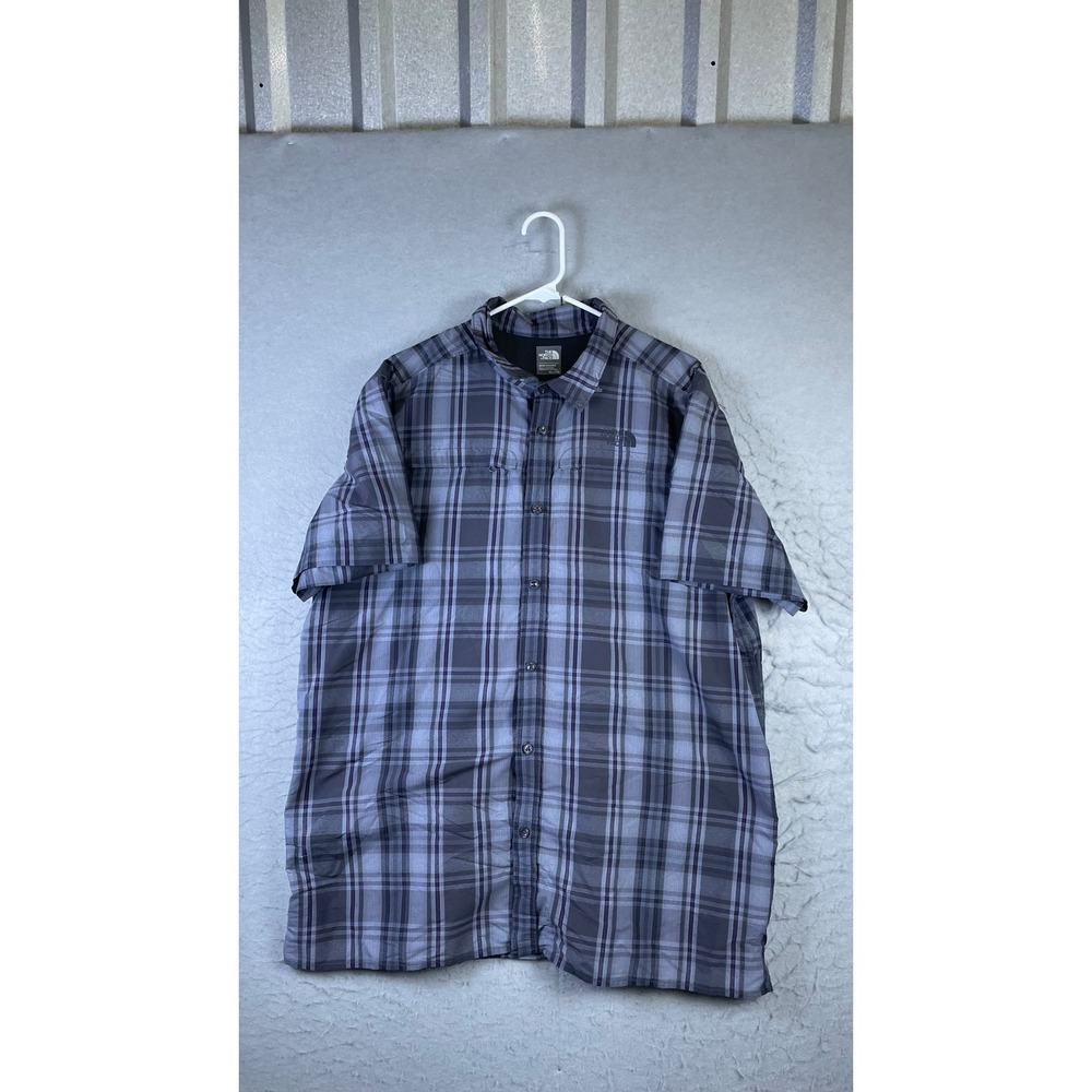 The North Face Button Up Shirt Mens XL Grey Plaid Excellent Short Sleeve Hiking